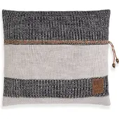 Knit Factory Roxx Sierkussen - Vierkant kussen - Kussen woonkamer - Bank kussen - Decoratie kussen - Beige/Zwart - 50x50 cm - Kussenhoes inclusief kussenvulling