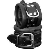 Kiotos leather Leren handboeien 6.5 cm breed gevoerd - zwart
