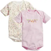 Schnizler romper Bloemen korte mouw roze/beige 2 stuks