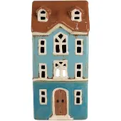 Clayre & Eef Waxinelichthouder Huis 11x9x22 cm Blauw Bruin Keramiek Theelichthouder Blauw Theelichthouder