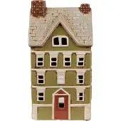 Clayre & Eef Waxinelichthouder Huis 14x10x26 cm Groen Beige Keramiek Theelichthouder Groen Theelichthouder