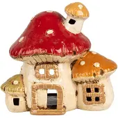 Clayre & Eef Waxinelichthouder Paddenstoel 17x12x16 cm Beige Rood Keramiek Theelichthouder Beige Theelichthouder