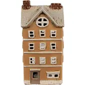 Clayre & Eef Waxinelichthouder Huis 11x9x22 cm Oranje Keramiek Theelichthouder Oranje Theelichthouder