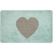 Clayre & Eef Badmat 78x48x1 cm Blauw Polyester Rechthoek Hart Blauw