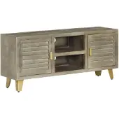 vidaXL Tv-meubel 110x30x48 cm massief mangohout met messing grijs