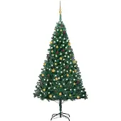 vidaXL Kunstkerstboom met verlichting en kerstballen 240 cm groen