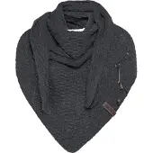 Knit Factory Jaida Gebreide Omslagdoek - Driehoek Sjaal Dames - Dames sjaal - Wintersjaal - Stola - Wollen sjaal - Donkergrijs sjaal - Antraciet - 190x85 cm - Inclusief siersluiting