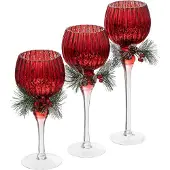 Atmosphera Glazen kaarsenhouder met feesttak, 3 stuks