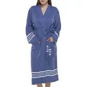 Lalay - hamam badjas Krem Sultan - royal blue - XXL - dames heren badjas - sauna badjas - dunne badjas - 100% gekamd katoen