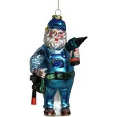 HD Collection Ornament kerstbal Bouwvakker Glas Blauw 14 cm