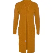 Knit Factory Jaida Lang Gebreid Dames Vest - Grof gebreid geel damesvest - Cardigan voor de herfst en winter - Lang vest tot over de knie - Oker - 36/38 - Met steekzakken