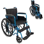 Mobiclinic Marsella - Vouwrolstoel - Rolstoel - Wielen met snelsluiting en drukknop - Stevig - Zitting 46cm - Inklapbare voetsteun en armleuningen - Remhendel - Blauw