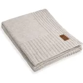 Knit Factory Uni Gebreid Plaid XL - Woondeken - plaid - Wollen deken - Kleed - Beige - 195x225 cm