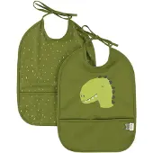 Trixie Afwasbaar slabbetje 2-pack Mr. Dino - Slab voor kinderen - 100% Recycled Polyester - Eenvoudig schoon - Groen