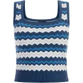 Faina Gebreide top navy / turquoise / opaal / wit