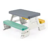 DOLU 2618 picknicktafel voor 4 kinderen binnen/buiten grijs/geel/blauw/wit