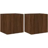 DKD Home Decor Tv-wandmeubelen met LED 2 st 40,5x35x40 cm bruin eikenkleur