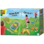 SES Creative SES - Croquet and pittenzak gooien - 2-in-1 spellen - echt houten onderdelen met vrolijke illustraties - in handige bewaartas