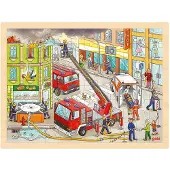 Goki Puzzel: BRANDBESTRIJDING 40x30x0,8cm, 96-delig, hout, 3+