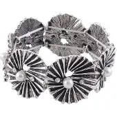 Behave - Armband - Vintage zilverkleur - Elastische met steentjes en parels