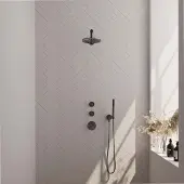 Brauer Gunmetal Carving complete inbouw regendouche set 05 met 20cm douchekop, plafondarm en staafhanddouche gunmetal geborsteld PVD