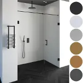 Sanitop Brauer void nisdeur 2-delig helder glas 150x200 omkeerbaar met draaideur 70 aan muur incl. Glascoating pvd rvs-kleurig
