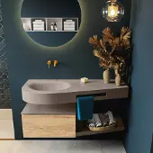 Mondiaz Riva badmeubel 120cm Washed Oak met 1 lade en wastafel links 0 kraangaten Smoke