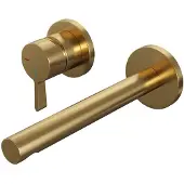 Brauer Inbouw wastafelmengkraan gold edition coldstart rechte uitloop halfronde hendel links geborsteld goud pvd met rozetten