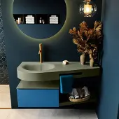Mondiaz RIVA 120cm badmeubel onderkast / planchet kleur Jeans met 1 lade. Wastafel DULCET links 1 kraangat kleur Army.