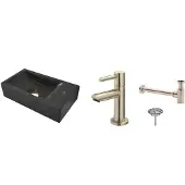 Wiesbaden FonteinPack Natuursteen Rechts 36x18x9 cm RVS (Keuze uit 8 kranen)