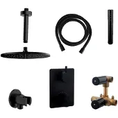 Boss & Wessing Thermostatisch inbouwdoucheset bws plafonduitloop rond 20 cm mat zwart