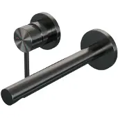 Brauer Inbouw wastafelmengkraan gunmetal edition coldstart rechte uitloop ronde hendel links geborsteld gunmetal pvd met rozetten