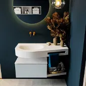Mondiaz Riva badmeubel 100cm Clay met 1 lade en wastafel links 0 kraangaten Talc