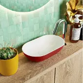 Mondiaz POOLE solid surface opzetkom kleur Fire | Talc. Afmeting 30x18x8cm