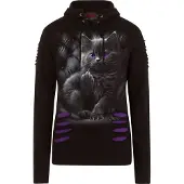 Spiral Trui met capuchon - Cattitude - S tot XL - voor Vrouwen - zwart-lila | Maat L
