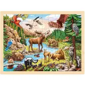 Goki Puzzel: NOORD-AMERIKAANSE WILDERNIS 40x30x0,8cm, 96-delig, hout, 3+