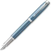Parker IM Premium vulpen | Blauwgrijs met chroomdetail | Fijne penpunt met blauwe inkt navulling | geschenkdoos