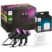Philips Hue LED spot Lily, set van 3, bridge, RGB, CCT, IP65 dimbaar, zwart, Aluminium, Modern