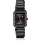 HUGO BOSS Horloge van zwart staal met rode accenten
