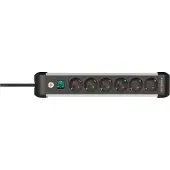 Brennenstuhl Premium-Alu-Line stekkerdoos met 6 contacten / zwart - 3 meter