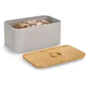 Zeller Broodtrommel met bamboe deksel, metaal, beige, Brood bewaren, Beige
