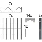 Alberts Dubbelstaafmat hekwerk Bergen antraciet, hoogte: 100-160cm, totale lengte: 10-20m, voor plaatsing in beton (set)