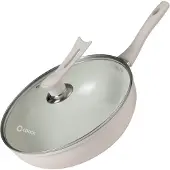 Coock Wokpan Inductie 32cm - Speciale Anti-Aanbak Coating - Roerbakpan met deksel - Gerecycled Aluminium - Wit - Inclusief E-book