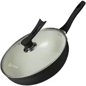 Coock Wokpan Inductie 32cm - Speciale Anti-Aanbak Coating - Roerbakpan met deksel - Gerecycled Aluminium - Zwart/Wit - Inclusief E-book