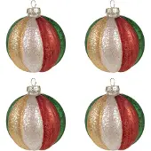 Clayre & Eef Kerstbal Set van 4 Overig Ø 8x8 cm Rood Groen Glas Kerstballen