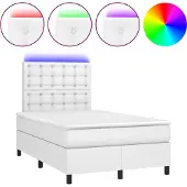 vidaXL Boxspringbed met matras en LED-verlichting, wit, 120x190 cm, kunstleer