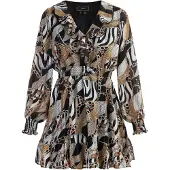Faina Jurk chamois / grijs / zwart / wit