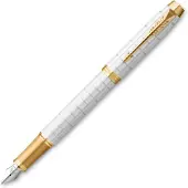 Parker IM Premium vulpen | Pearl met gouden detail | Fijne penpunt met blauwe inkt navulling | geschenkdoos