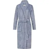 Ten Cate Dames Badjas Fleece - blauw streepreliëf - maat XL
