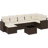 vidaXL 8-delige Loungeset met kussens poly rattan bruin